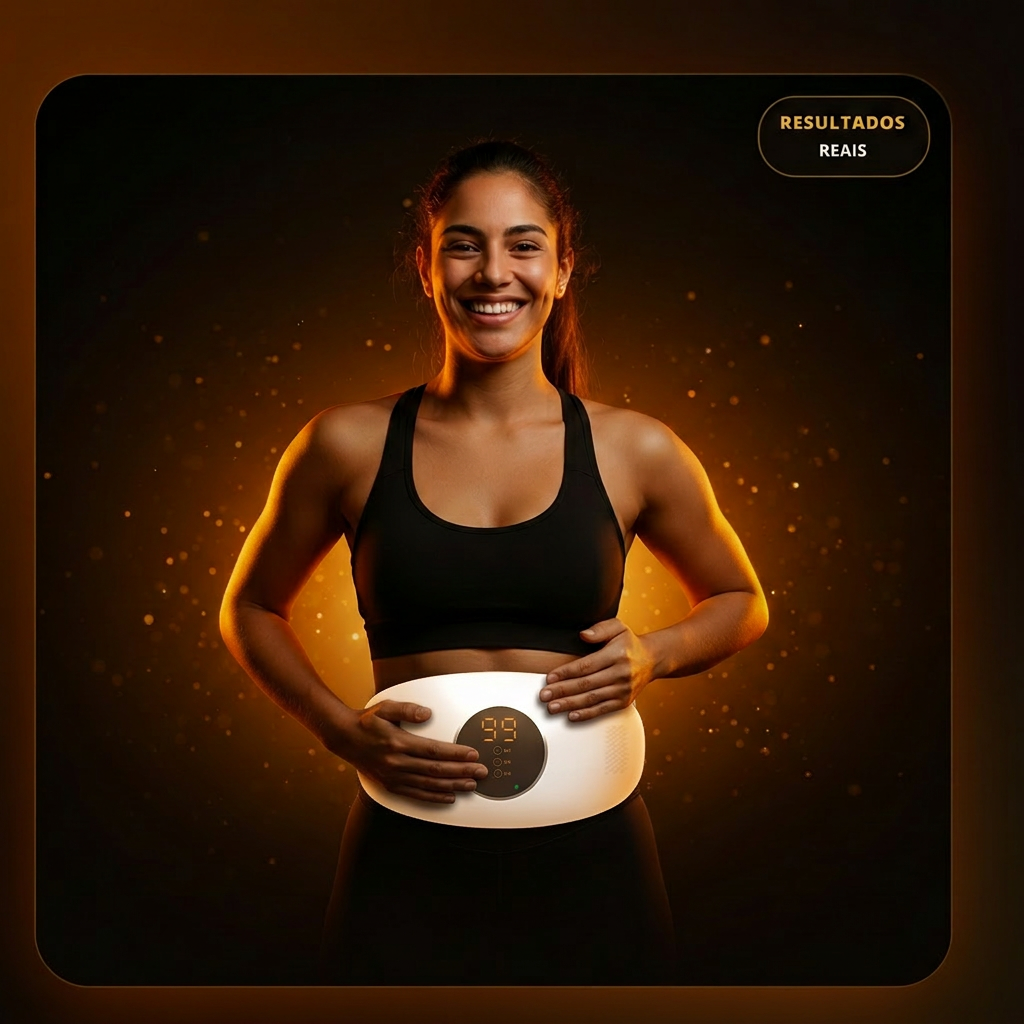 Mulher confiante usando a Cinta Magnética Emagrecedora